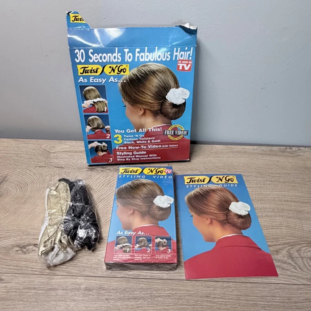 Twist N Go Hair Twister Set Womens OS Black White Gold Vintage As Seen On TV VHS